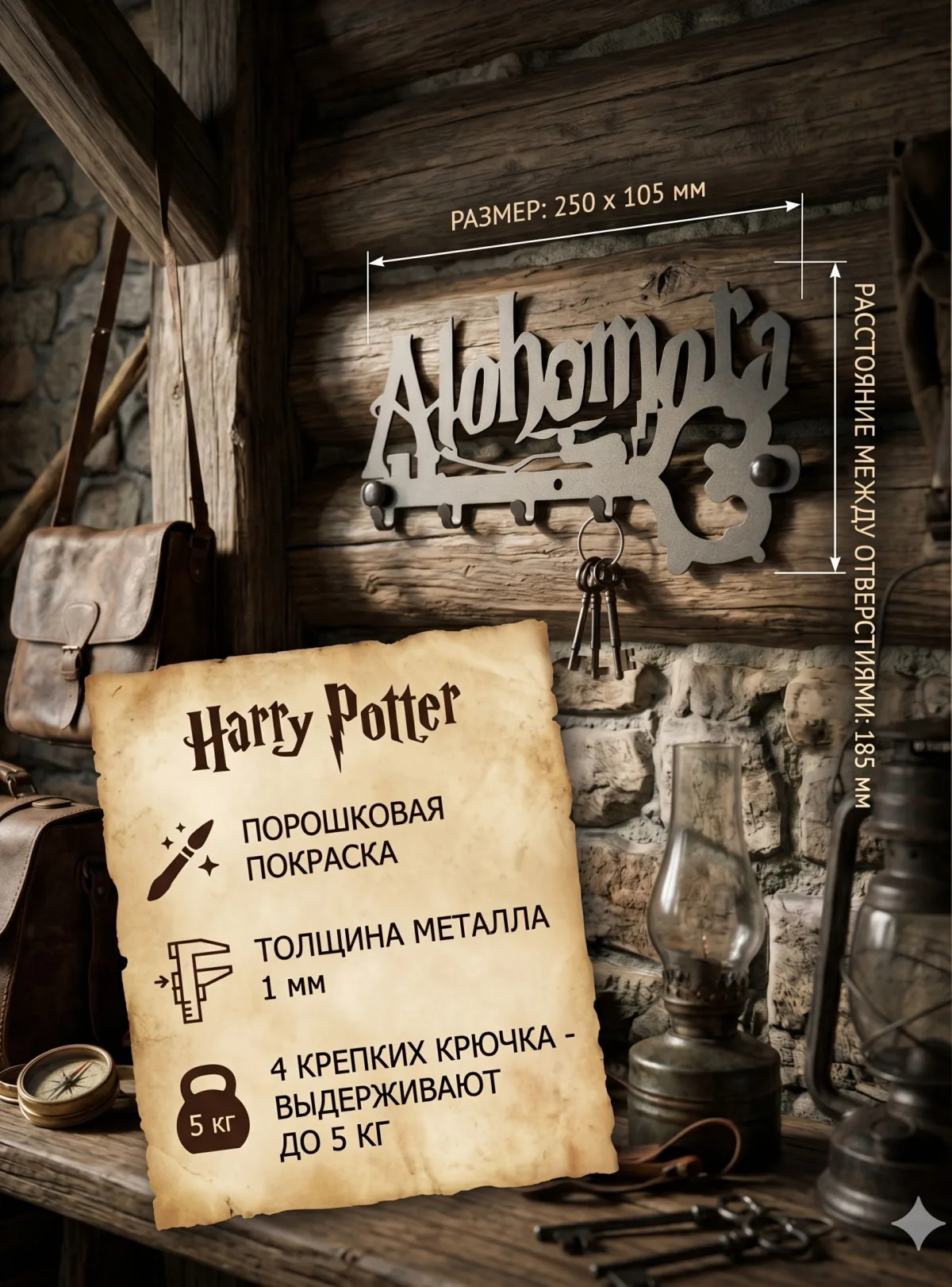 Ключница «Алохомора» — настенная, чёрная — фото 2