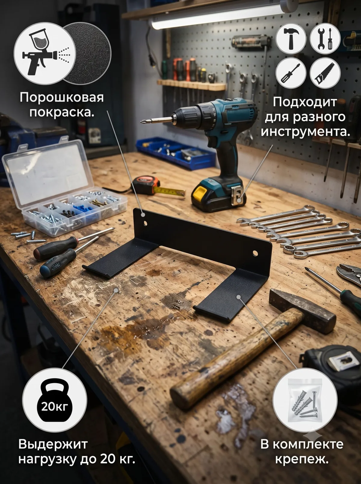 Ключница «Шуруповёрт сбоку» — чёрная — фото 2